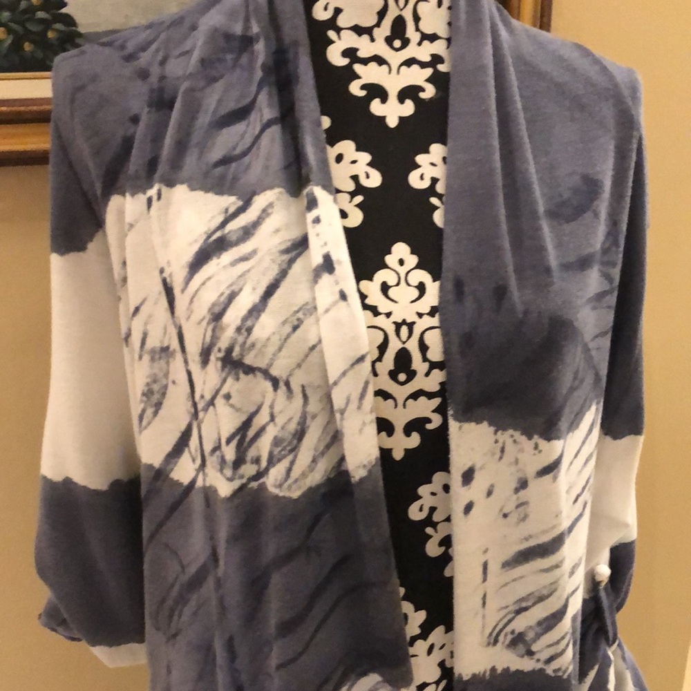 💙Bohemian Lace & Sequins Open Cardigan knit asymmetrical trim made in Italy